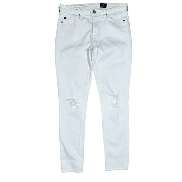 AG Adriano Goldschmied White Mid Rise Frayed Ankle Legging Jean - Picture 2 of 9